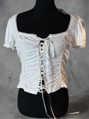 MWT DOLLS KILL LACE UP TOP- WHITE SIZE XL CURRENT MOOD  CORSET  LACE-UP REN FAIR